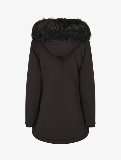 Parka uni à fourrure synthétique uni - Noir - 2