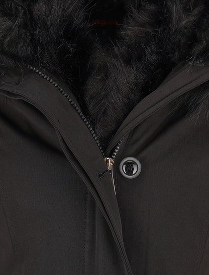 Parka uni à fourrure synthétique uni - Noir - 3