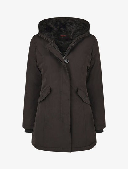 Parka uni à fourrure synthétique uni - Noir - 4