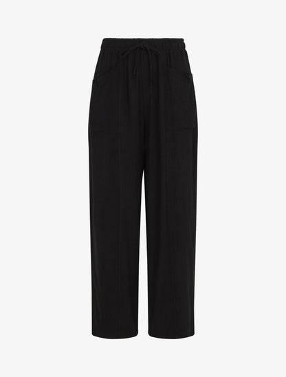 Pantalon uni élastiqué effet lin - Noir - 1