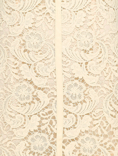 Robe droite en dentelle - Écru - 3