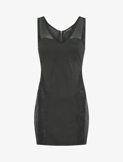 Robe moulante à détail dentelle transparente - Noir - 1