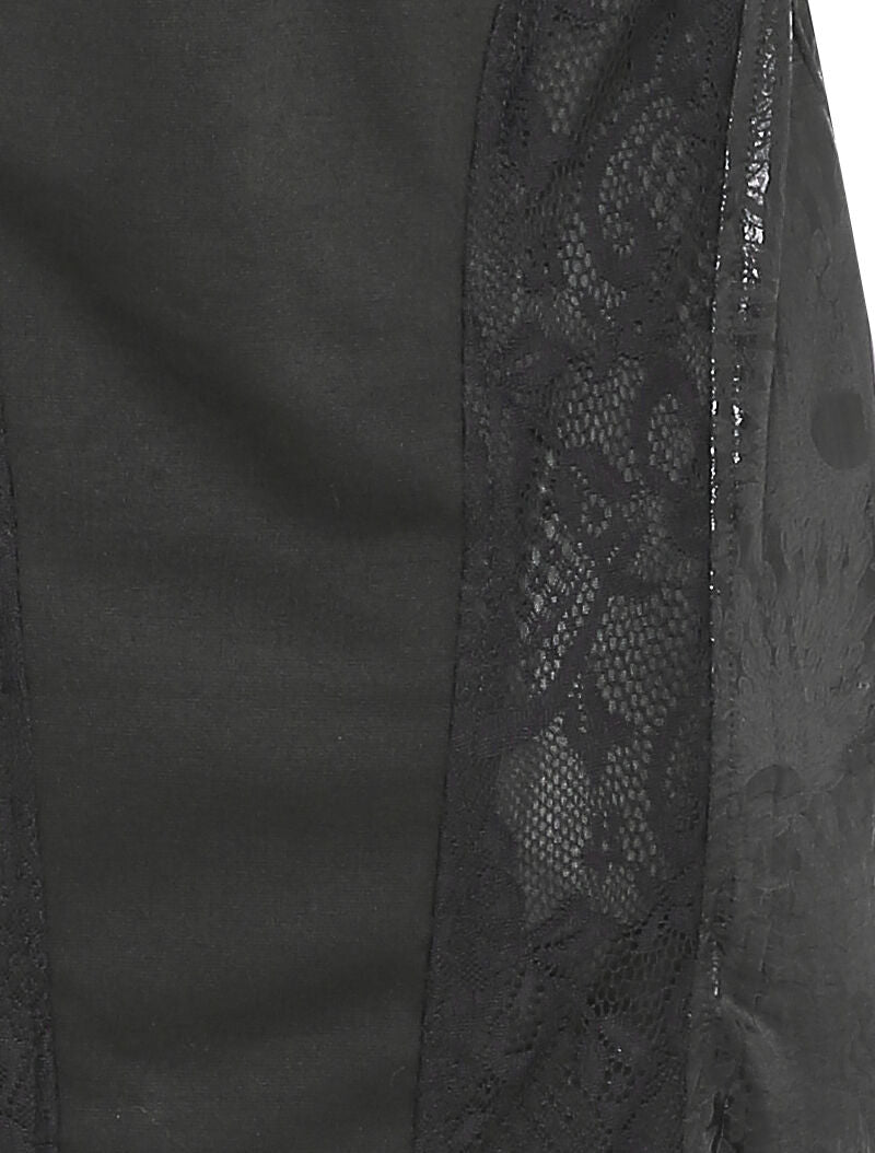Robe moulante à détail dentelle transparente - Noir - 3