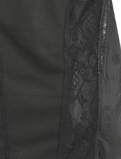 Robe moulante à détail dentelle transparente - Noir - 3