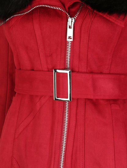 Manteau ajusté à intérieur fourré - Rouge - 3
