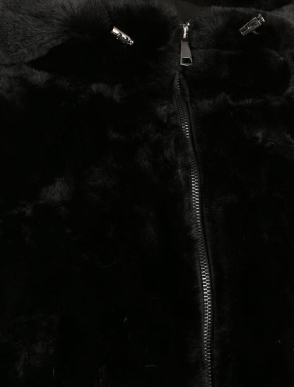 Manteau à capuche en fausse fourrure - Noir - 3