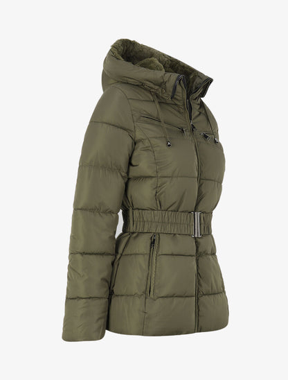 Doudoune à poches zippées et capuche à détail fausse fourrure - Kaki - 5