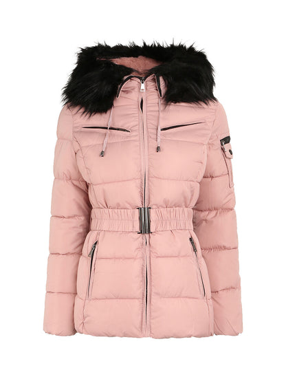Doudoune à poches zippées et capuche à détail fausse fourrure - Rose poudré - 4