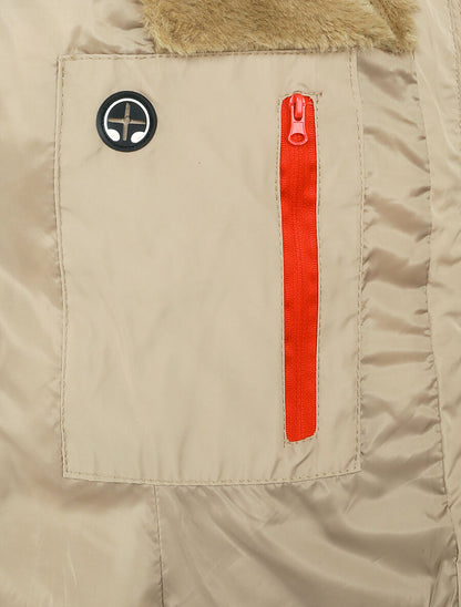 Doudoune à poches zippées et capuche à détail fausse fourrure - Beige - 3