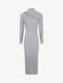 Robe pull côtelée et moulante à décolleté asymétrique - Gris clair - 4
