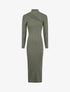 Robe pull côtelée et moulante à décolleté asymétrique - Kaki - 1