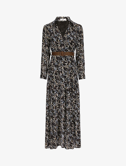 Robe longue empire imprimé feuilles d&