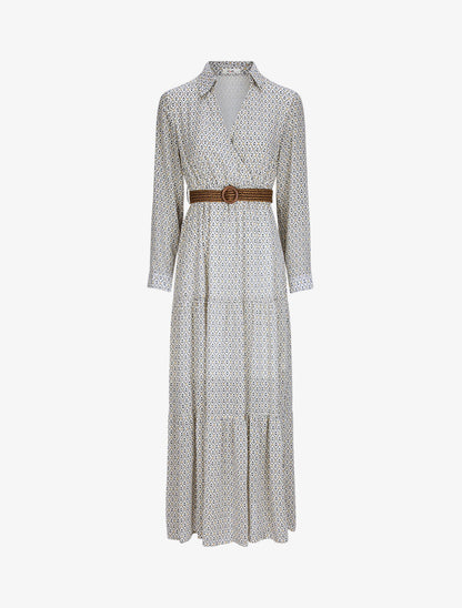 Robe longue empire imprimé faience - Blanc - 4