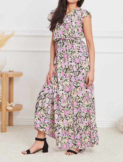Robe longue à imprimé roses - Parme - 4