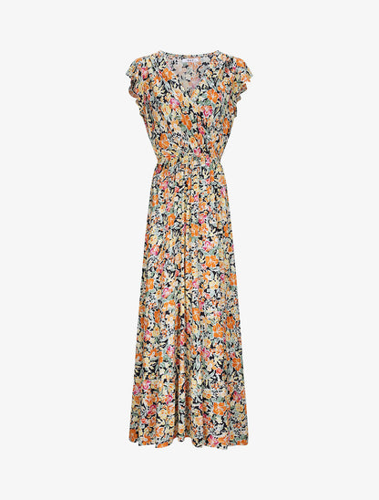Robe longue à imprimé roses - Orange - 1