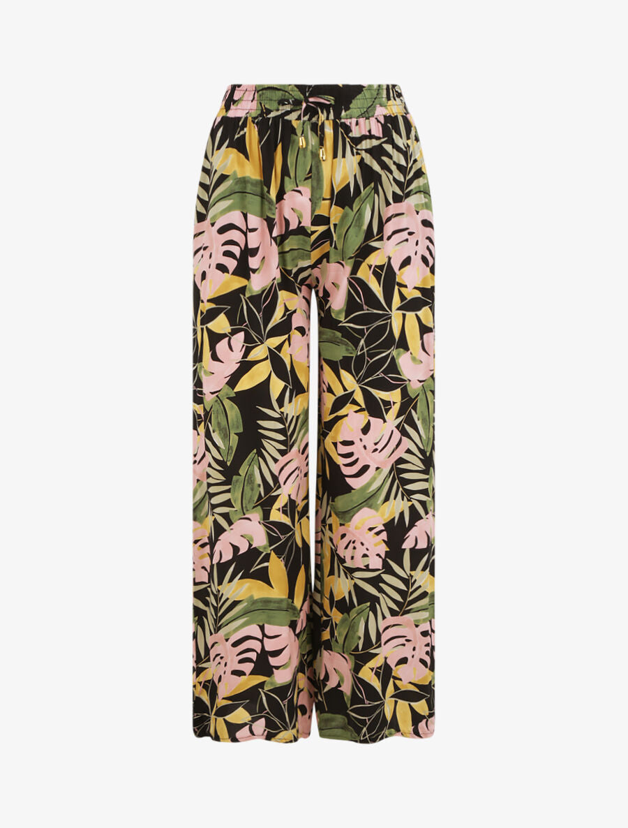 Pantalon ample imprimé tropical - Noir - 1