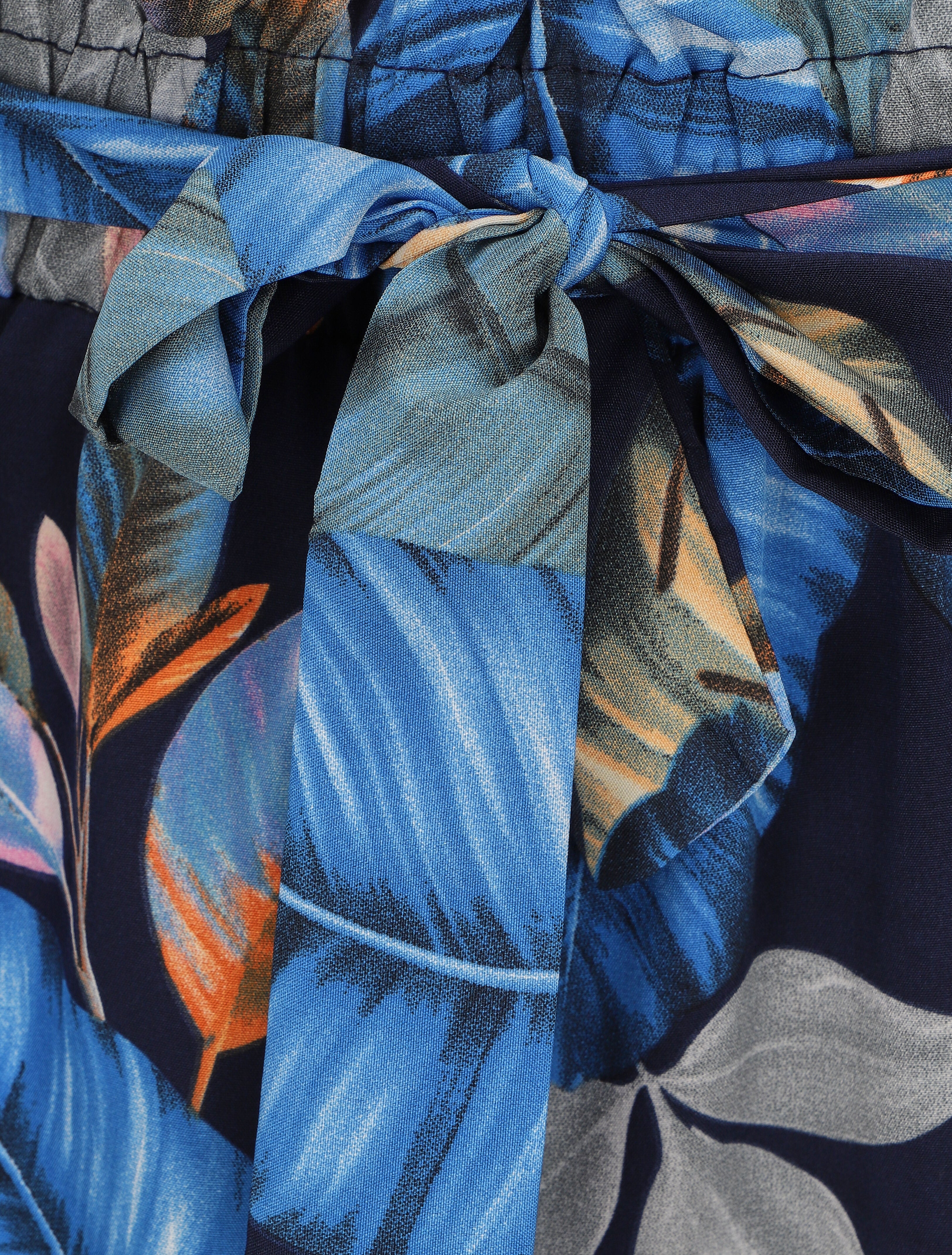 Short à taille froncée imprimé feuilles tropicales - Marine - 3