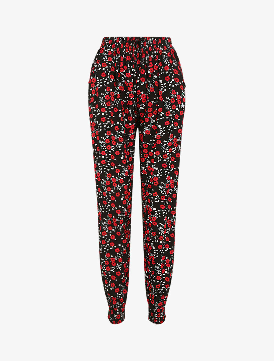 Pantalon imprimé fleurs des champs - Noir - 1