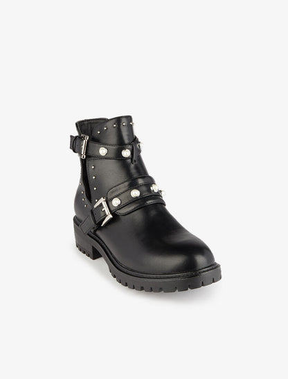 Bottines ajourées à détails cloutés et perlés - Noir - 3