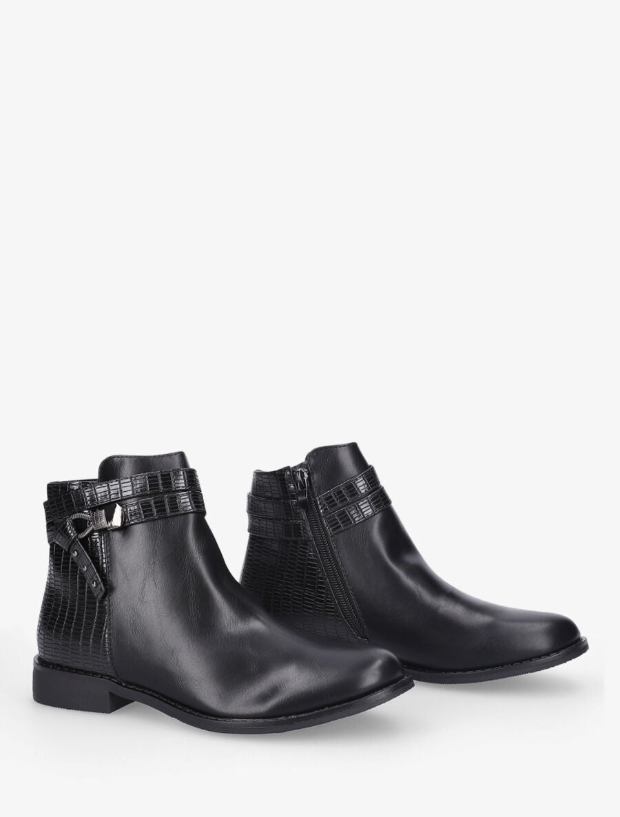 Bottines plates à contrefort python - Noir - 4