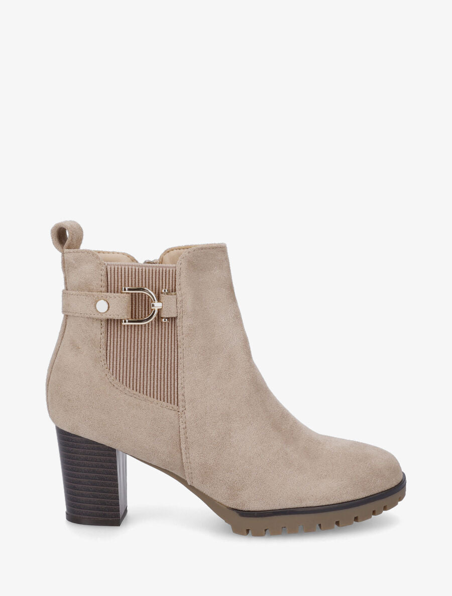 Bottines en suédine à talon - Beige - 1