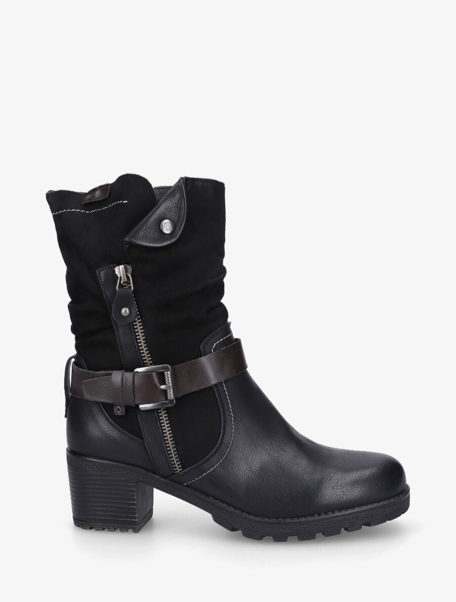 Bottines montantes bi-matière à zip - Noir - 6