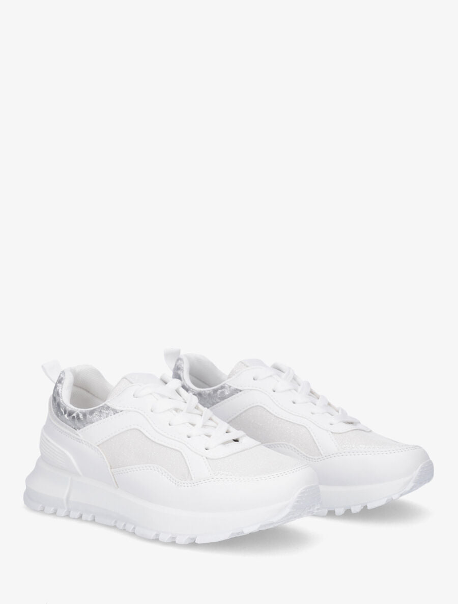Sneakers compensées et paillettes - Blanc - 4