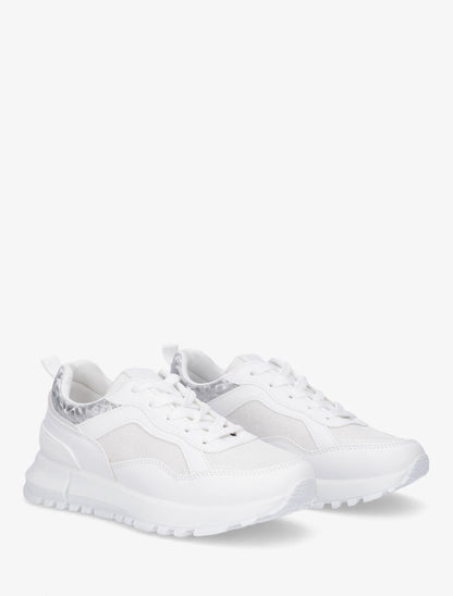Sneakers compensées et paillettes - Blanc - 4