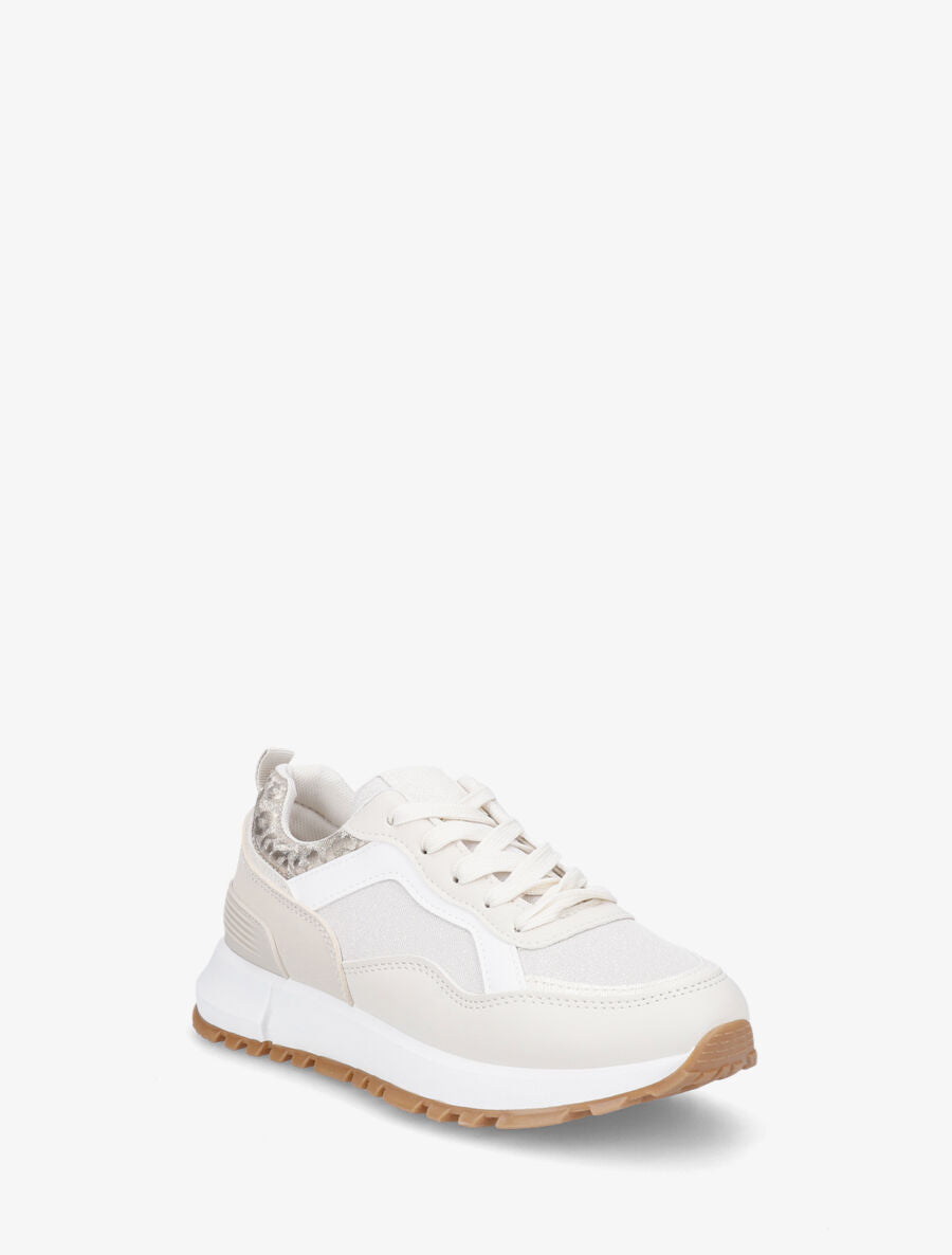 Sneakers compensées et paillettes - Beige - 2