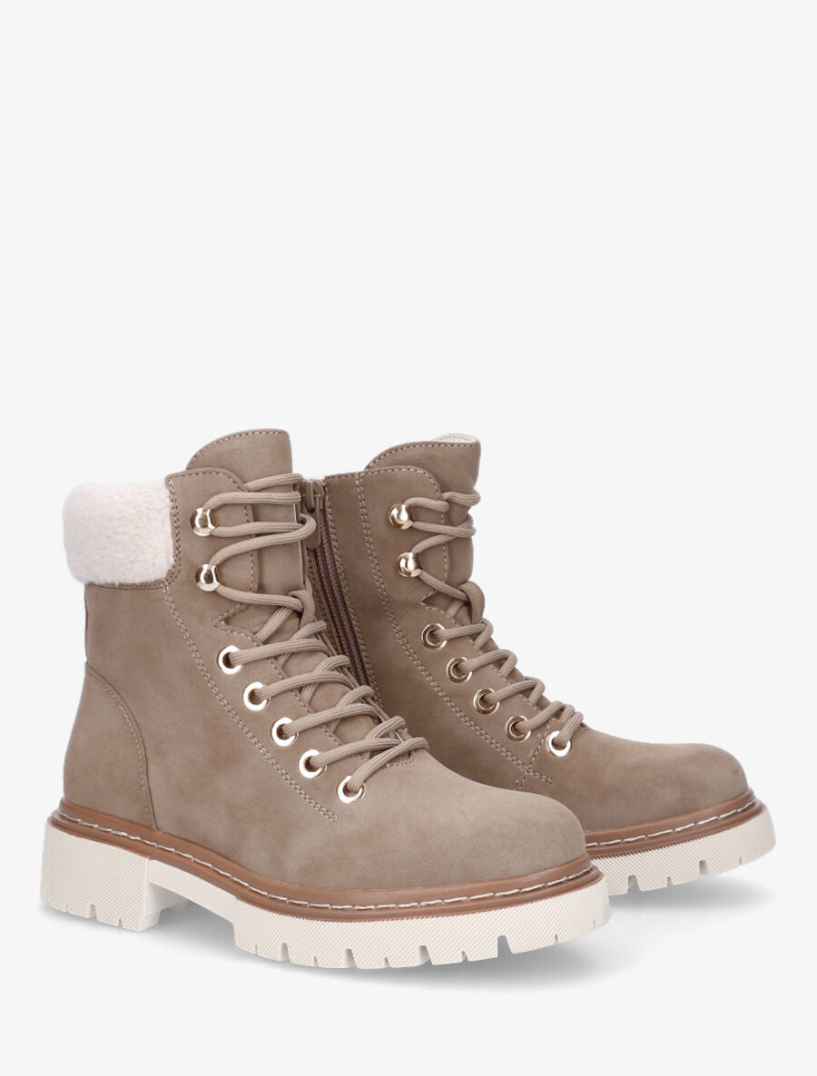 Boots fourrées en suédine à lacets - Taupe - 4