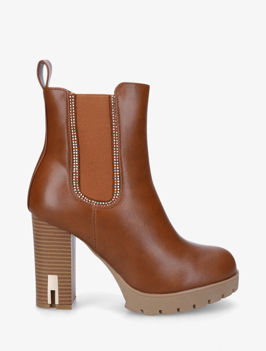 Bottines à talon et strass en simili - Camel - 1