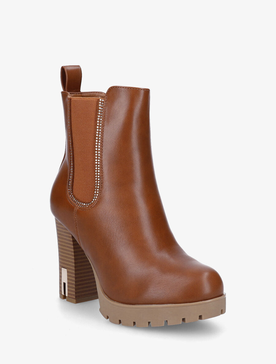 Bottines à talon et strass en simili - Camel - 2