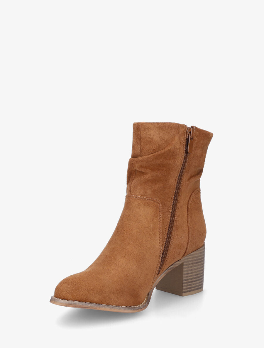 Bottines froncés en suédine - Camel - 3