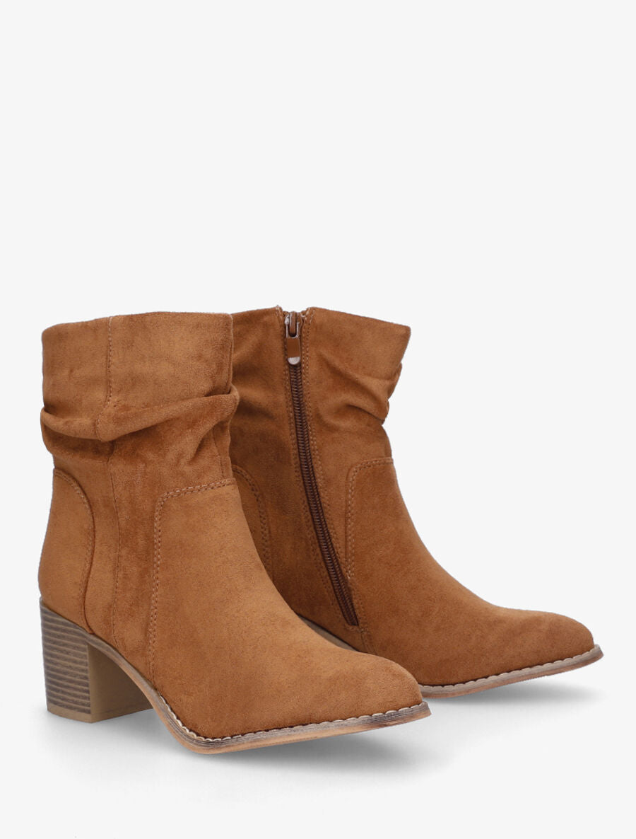 Bottines froncés en suédine - Camel - 4