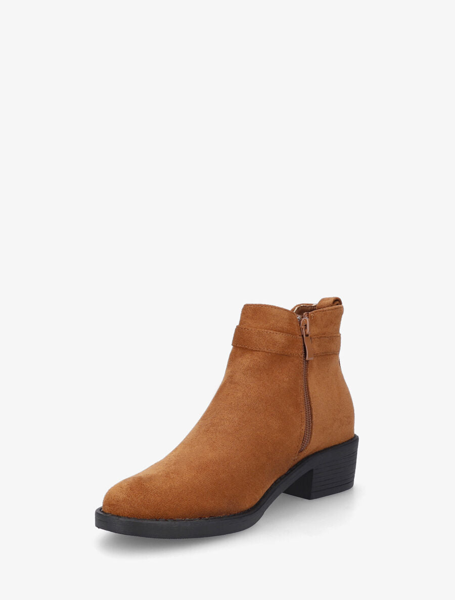 Bottines élastiquées à boucle strassé - Camel - 3
