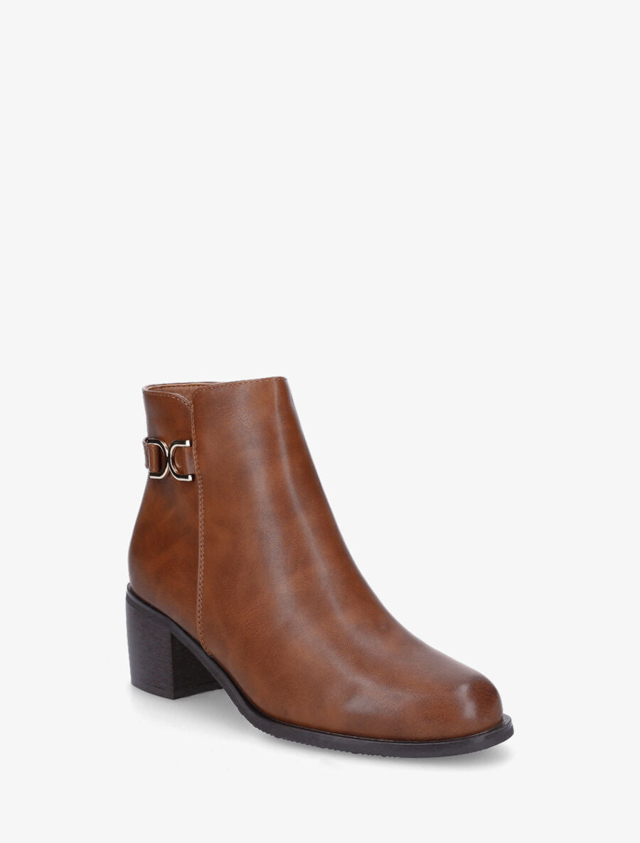 Bottines en simili à talon - Camel - 2