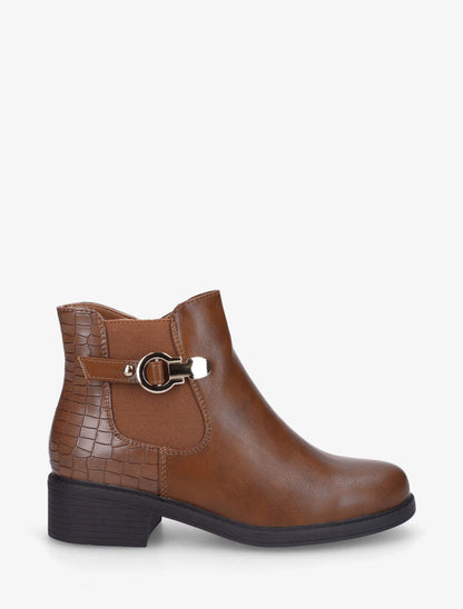 Bottines plates élastiquées croco - Camel - 1