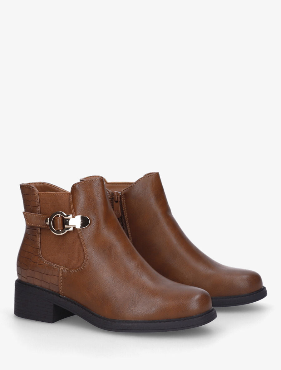 Bottines plates élastiquées croco - Camel - 4