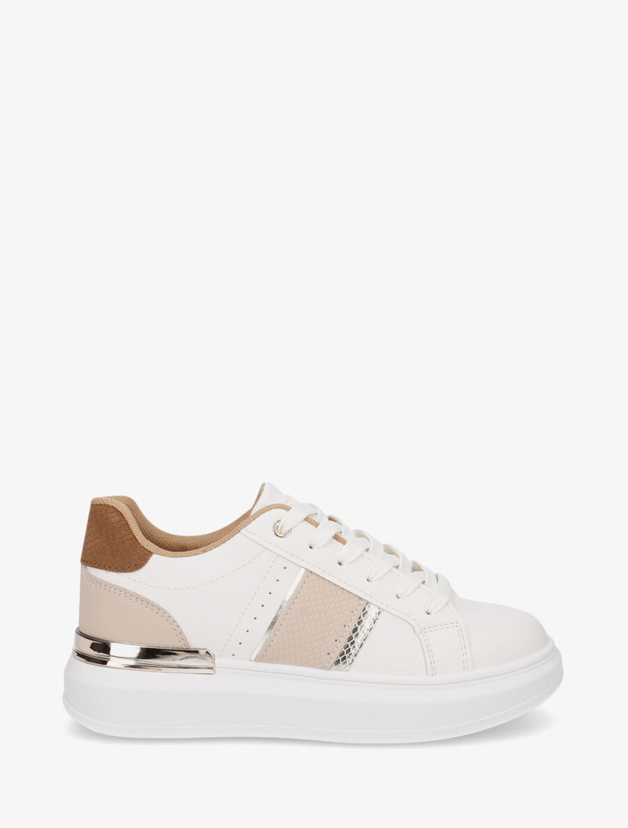 Sneakers compensées à empiècement métal - Camel - 5