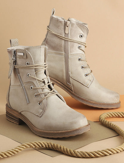 Bottines bi-matière à contrefort python - Beige - 1