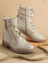 Bottines bi-matière à contrefort python - Beige - 1