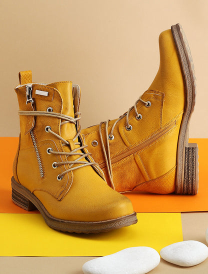 Bottines bi-matière à contrefort python - Jaune moutarde - 1