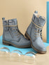 Bottines bi-matière à contrefort python - Bleu - 1