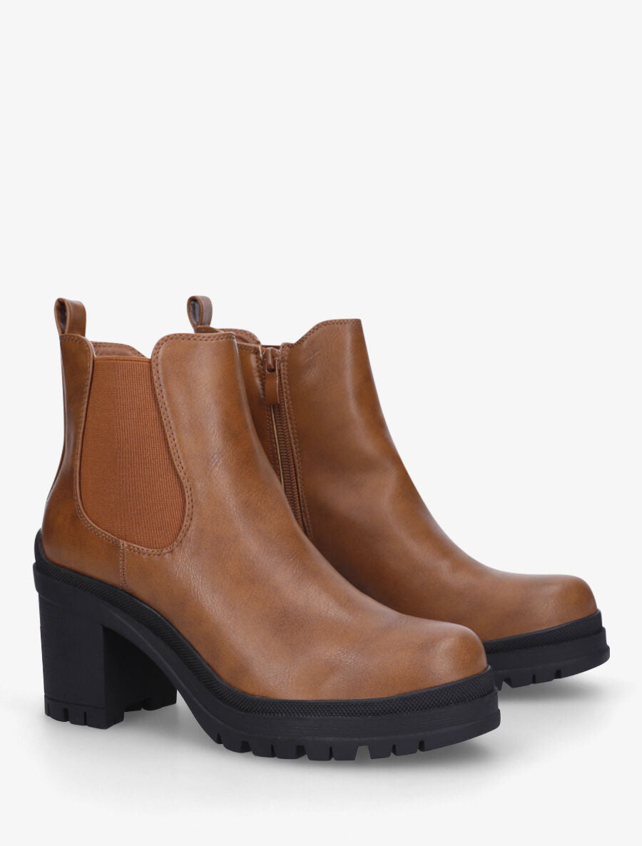 Bottines à semelle et talon crantés - Camel - 4
