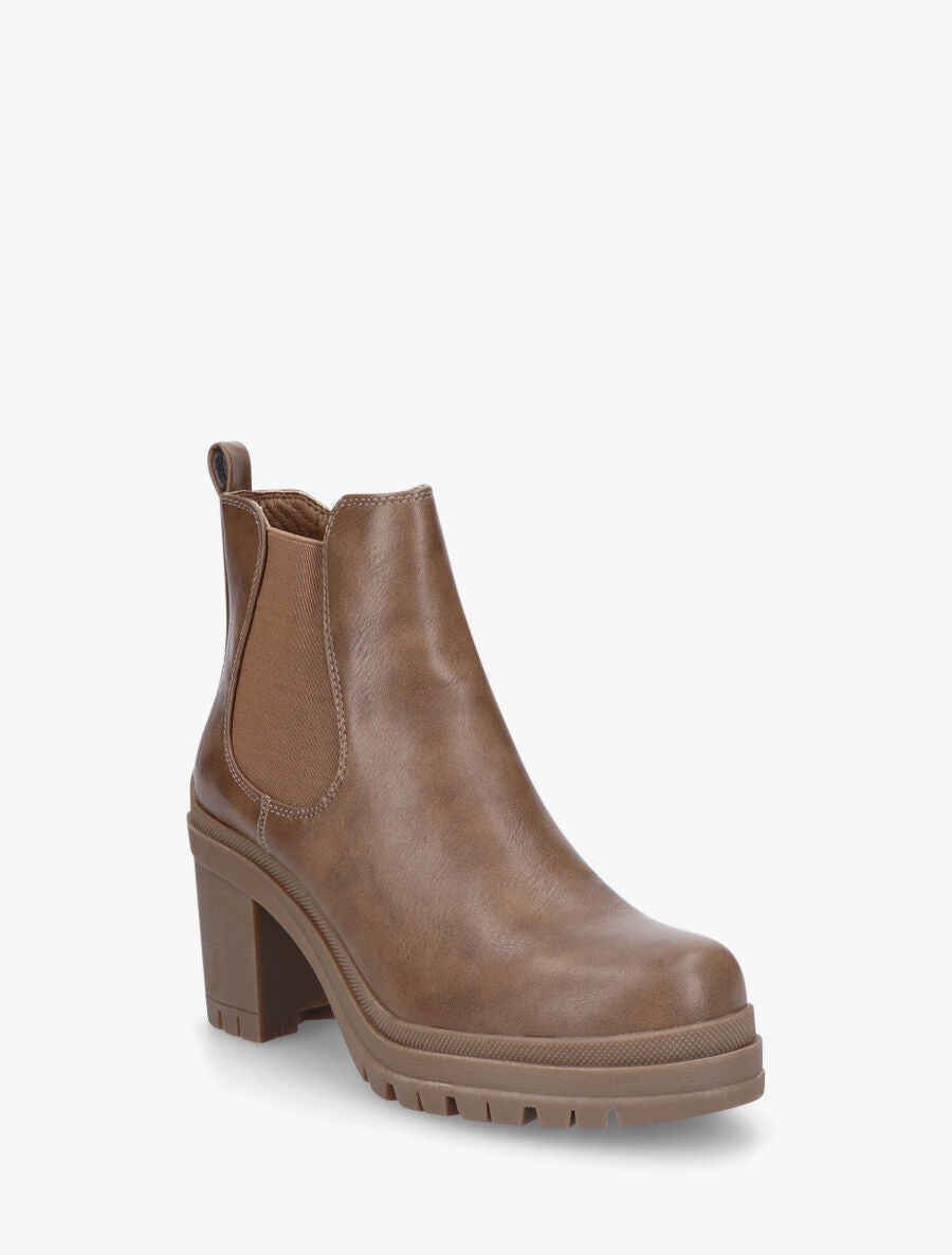 Bottines à semelle et talon crantés - Taupe - 2
