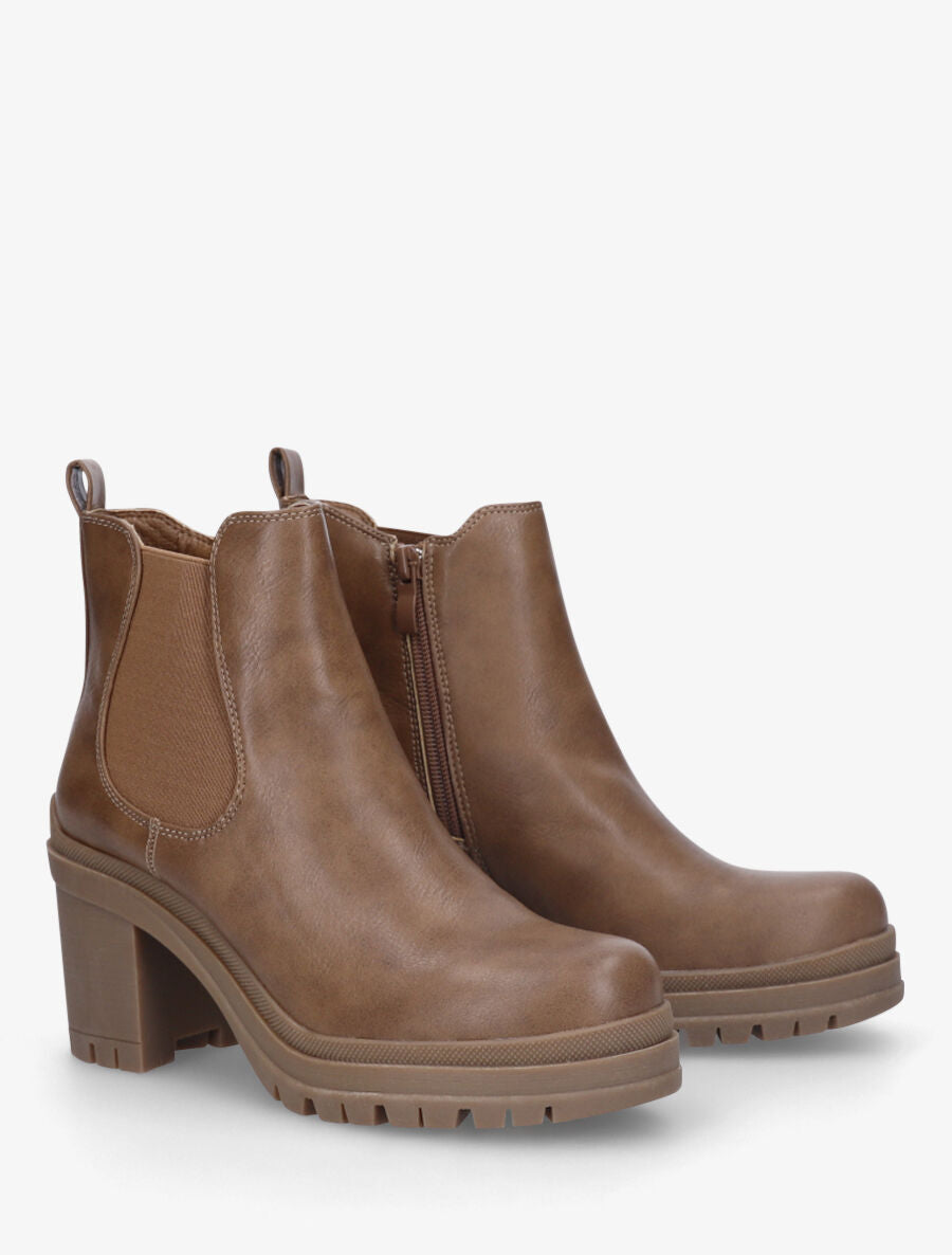 Bottines à semelle et talon crantés - Taupe - 4