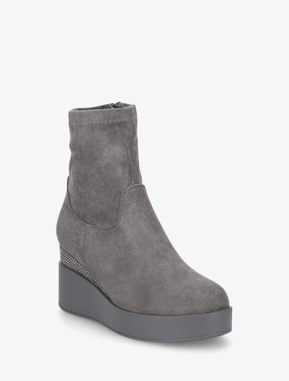 Bottines compensées en suédine et souples - Gris - 2