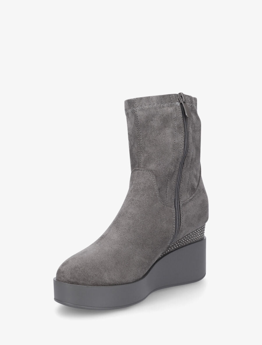 Bottines compensées en suédine et souples - Gris - 3