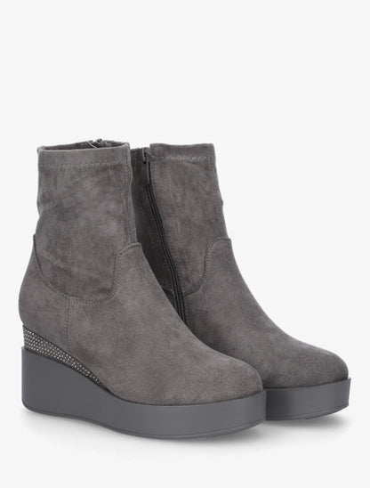 Bottines compensées en suédine et souples - Gris - 4