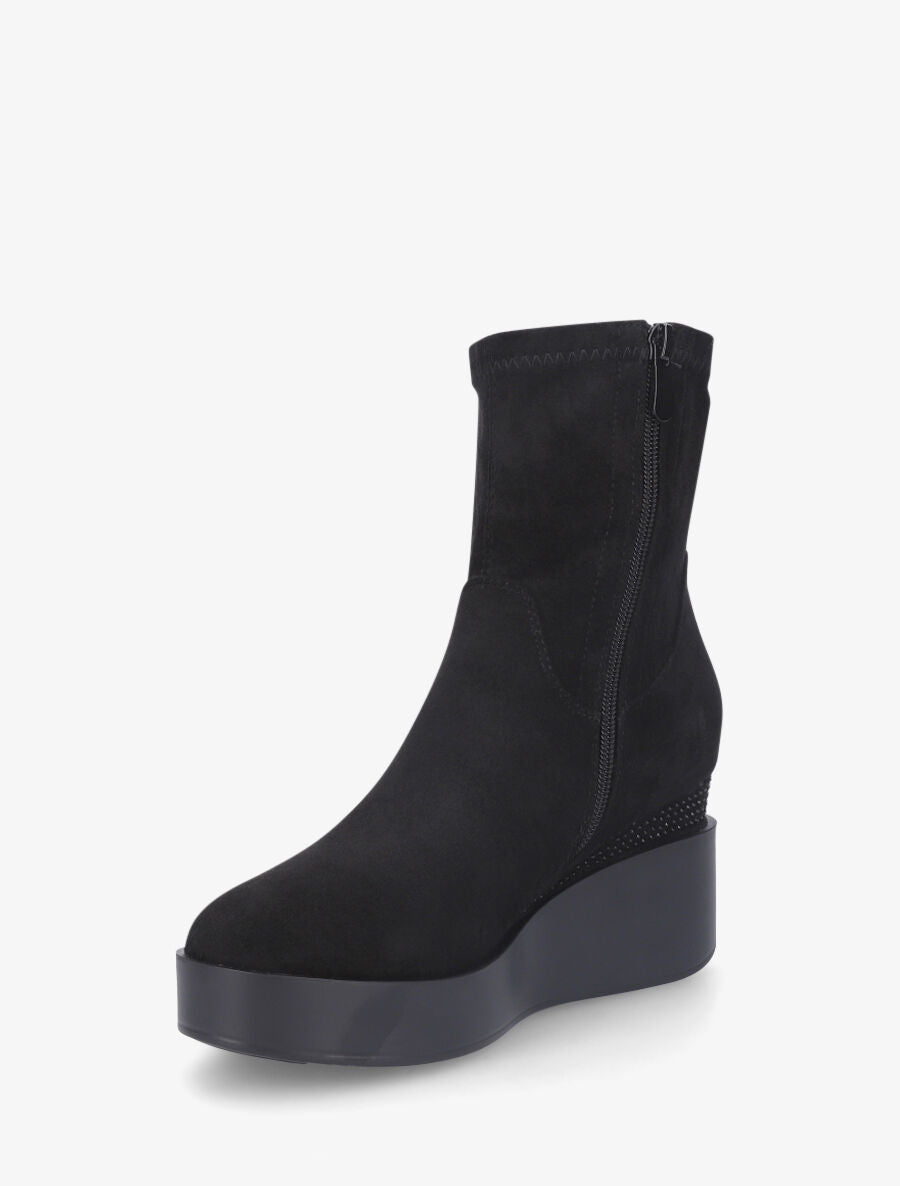 Bottines compensées en suédine et souples - Noir - 3
